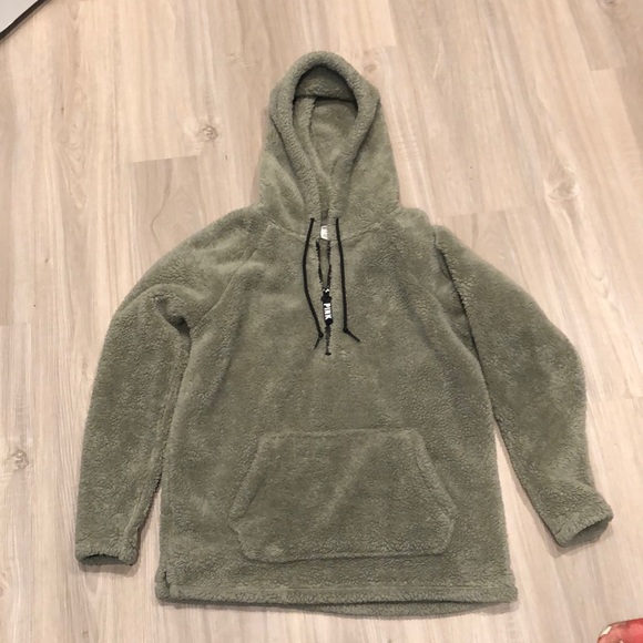 VS PINK gray/green Sherpa fleece quarter zip pullover - Picture 2 of 6